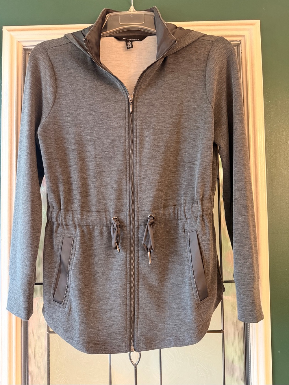 White House Black Market Gray Drawstring Zip Hoodie Jacket